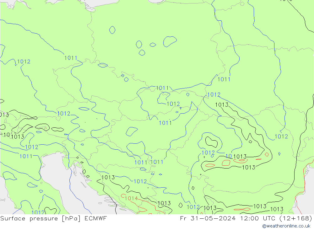 Luchtdruk (Grond) ECMWF vr 31.05.2024 12 UTC