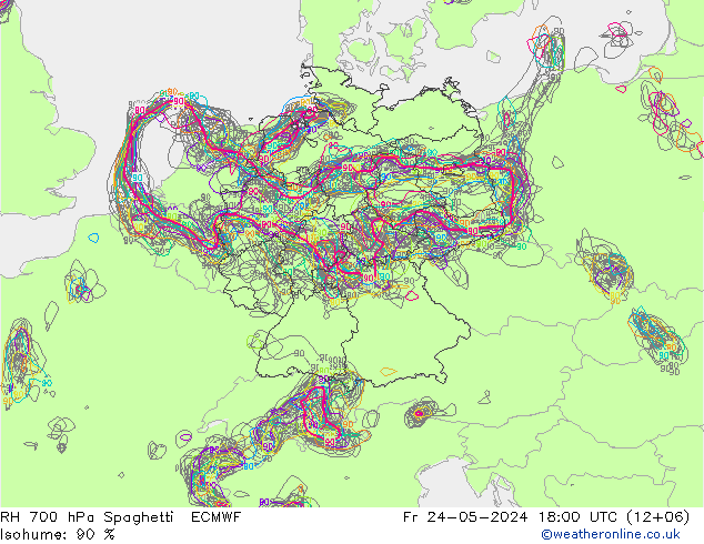 Humedad rel. 700hPa Spaghetti ECMWF vie 24.05.2024 18 UTC