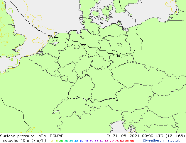 Isotachen (km/h) ECMWF Fr 31.05.2024 00 UTC