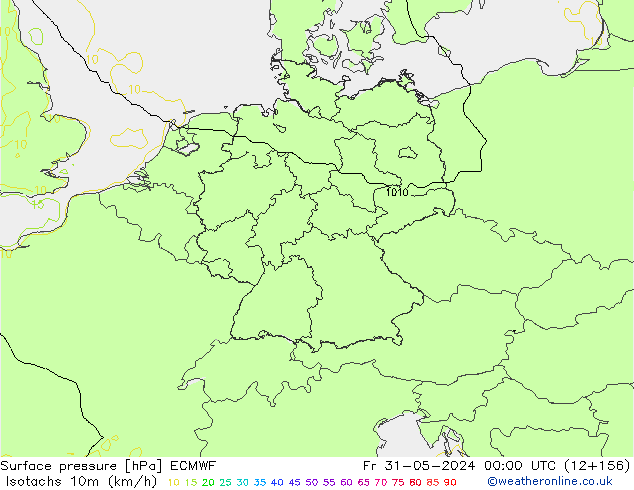 Eşrüzgar Hızları (km/sa) ECMWF Cu 31.05.2024 00 UTC