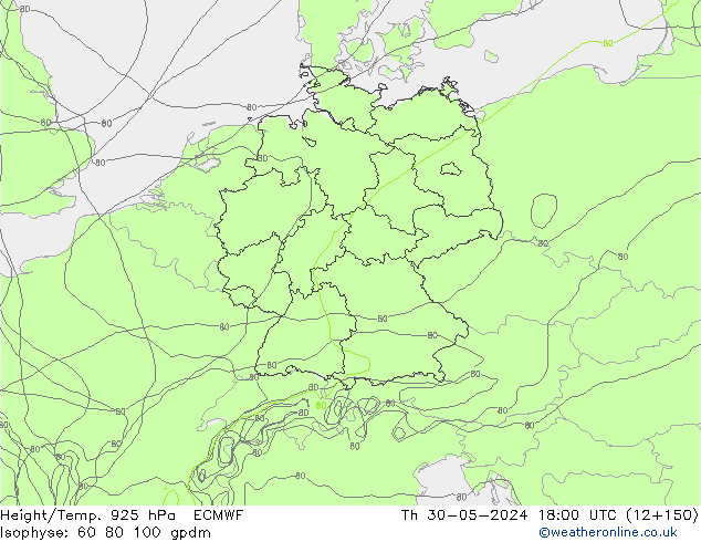 Yükseklik/Sıc. 925 hPa ECMWF Per 30.05.2024 18 UTC