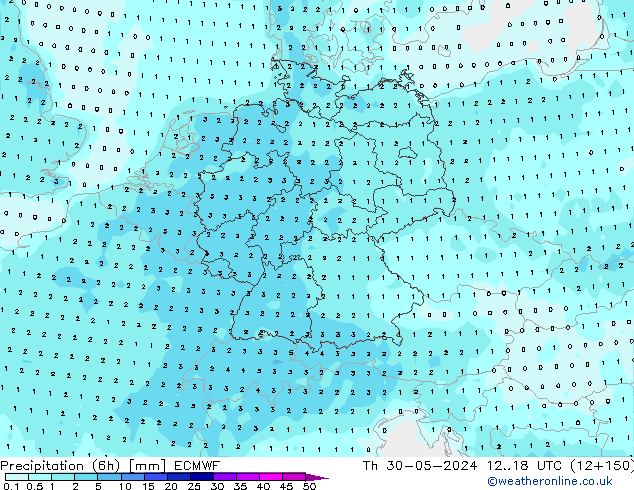 Precipitação (6h) ECMWF Qui 30.05.2024 18 UTC