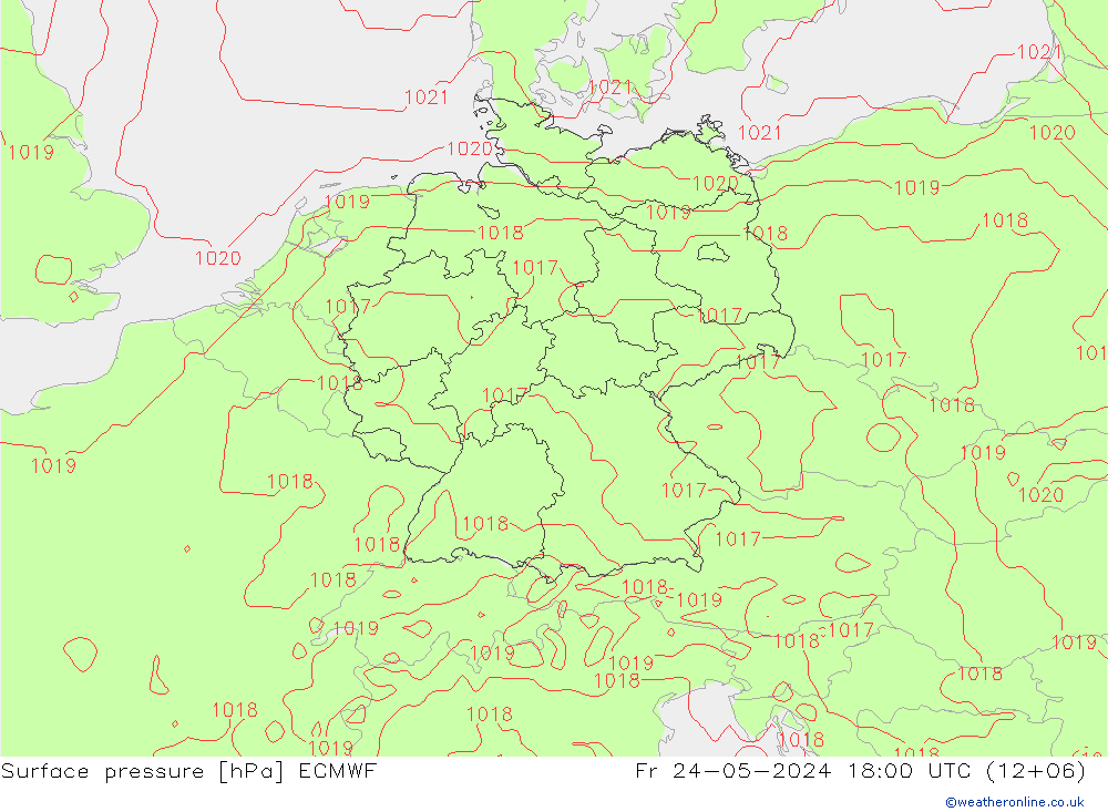 Atmosférický tlak ECMWF Pá 24.05.2024 18 UTC