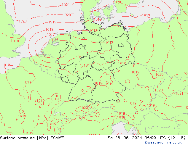 Atmosférický tlak ECMWF So 25.05.2024 06 UTC