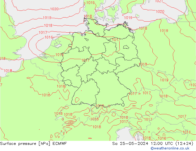 Presión superficial ECMWF sáb 25.05.2024 12 UTC