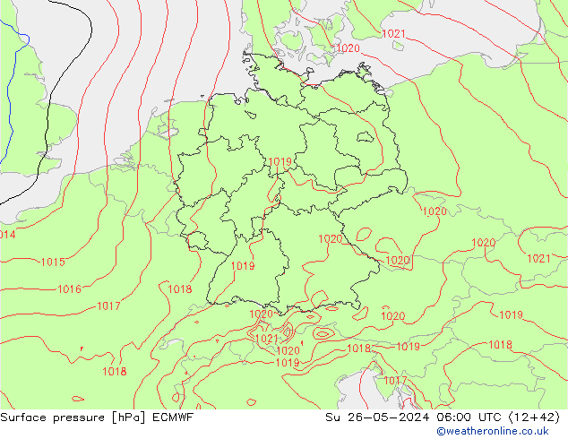 Atmosférický tlak ECMWF Ne 26.05.2024 06 UTC