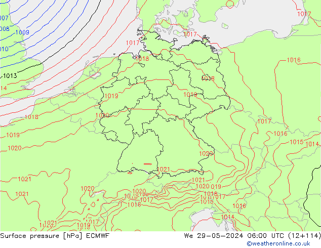 Surface pressure ECMWF We 29.05.2024 06 UTC