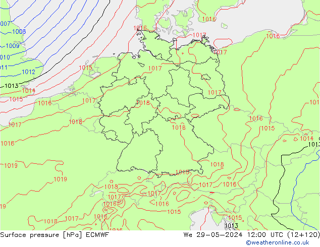 Surface pressure ECMWF We 29.05.2024 12 UTC