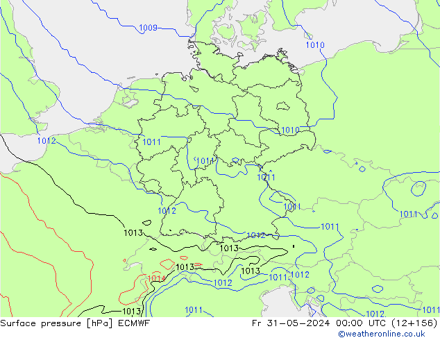 Presión superficial ECMWF vie 31.05.2024 00 UTC