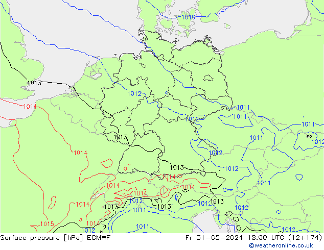 Atmosférický tlak ECMWF Pá 31.05.2024 18 UTC