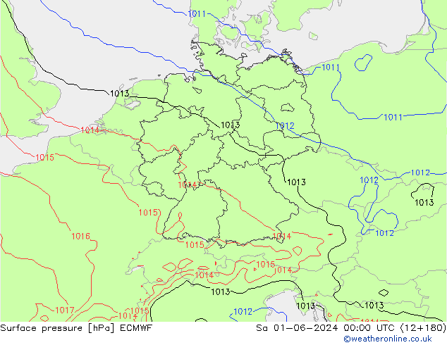 Surface pressure ECMWF Sa 01.06.2024 00 UTC