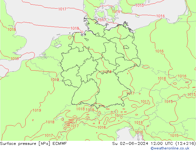 Surface pressure ECMWF Su 02.06.2024 12 UTC