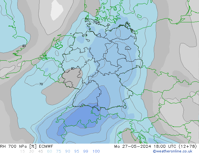 RH 700 hPa ECMWF Mo 27.05.2024 18 UTC