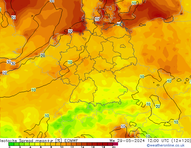 Isotachs Spread ECMWF mer 29.05.2024 12 UTC