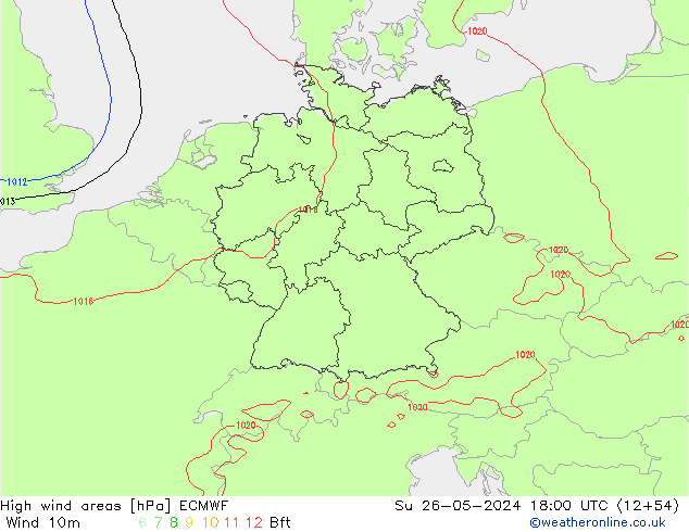 High wind areas ECMWF Su 26.05.2024 18 UTC