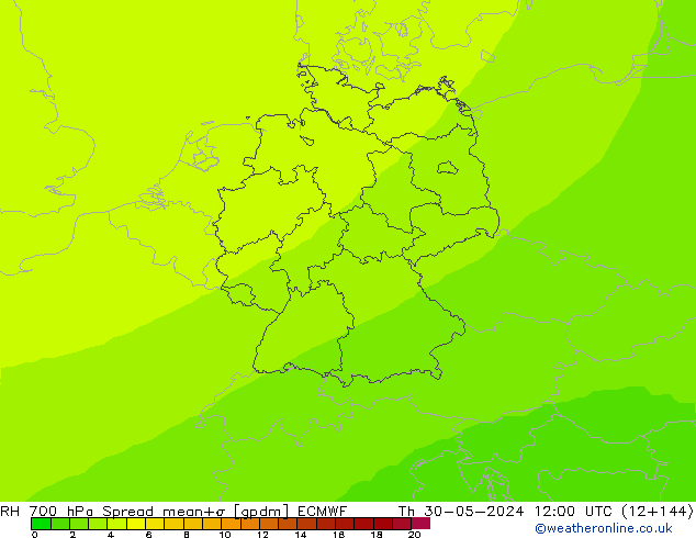 RH 700 гПа Spread ECMWF чт 30.05.2024 12 UTC