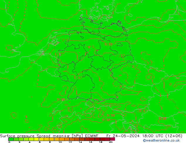 Surface pressure Spread ECMWF Fr 24.05.2024 18 UTC
