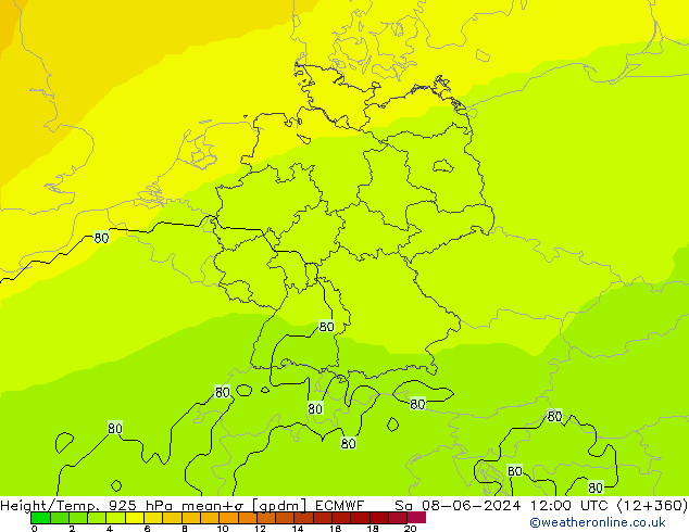 Géop./Temp. 925 hPa ECMWF sam 08.06.2024 12 UTC