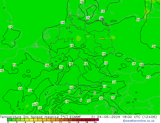 温度图 Spread ECMWF 星期五 24.05.2024 18 UTC