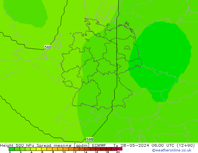 Height 500 hPa Spread ECMWF Tu 28.05.2024 06 UTC