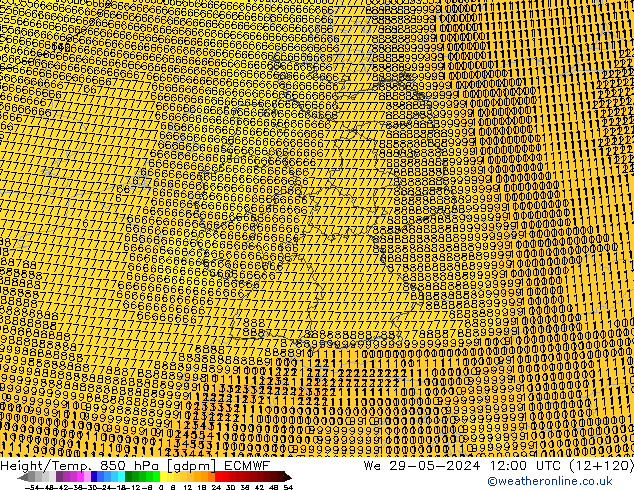 Height/Temp. 850 hPa ECMWF mer 29.05.2024 12 UTC