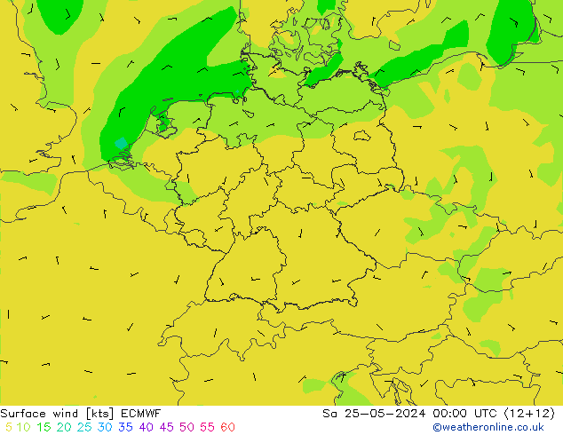 Wind 10 m ECMWF za 25.05.2024 00 UTC