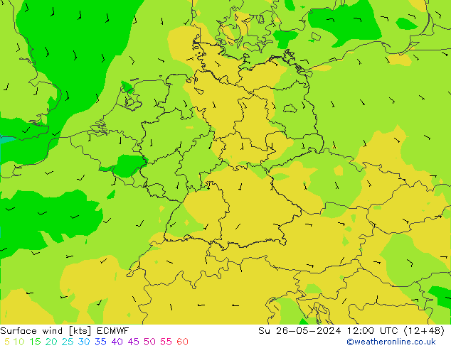 ветер 10 m ECMWF Вс 26.05.2024 12 UTC