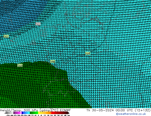 Height/Temp. 500 hPa ECMWF gio 30.05.2024 00 UTC