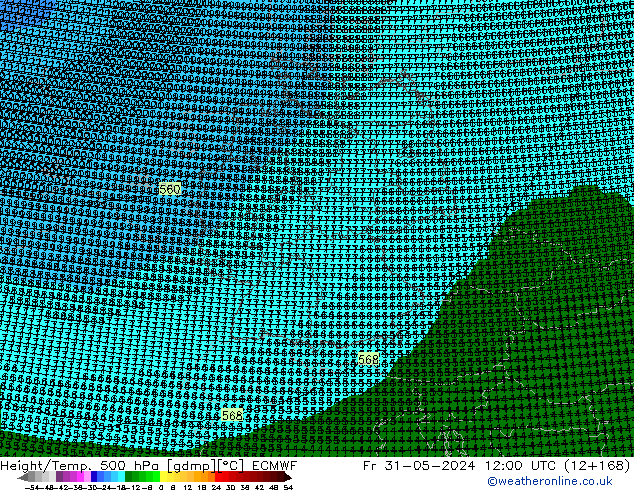 Height/Temp. 500 hPa ECMWF Fr 31.05.2024 12 UTC