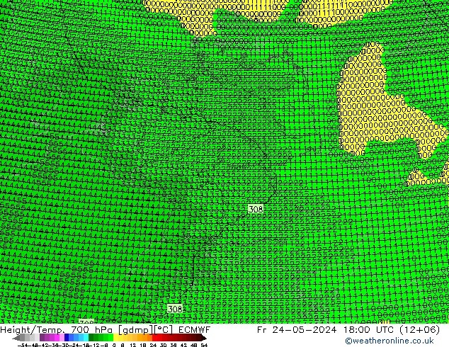 Height/Temp. 700 hPa ECMWF Pá 24.05.2024 18 UTC