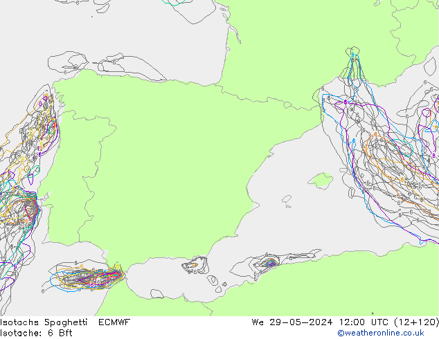Isotachen Spaghetti ECMWF Mi 29.05.2024 12 UTC