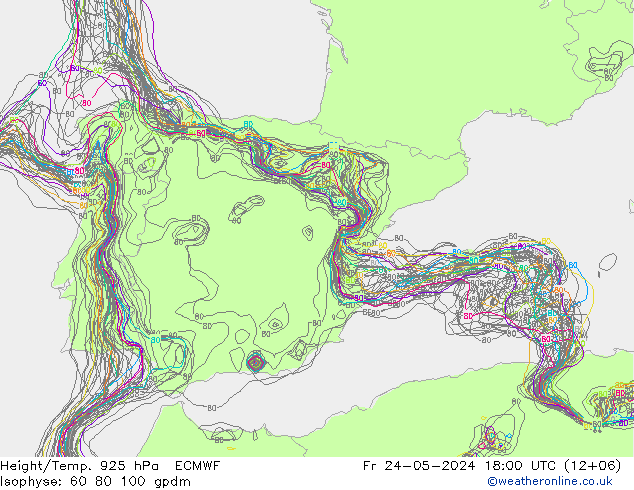 Hoogte/Temp. 925 hPa ECMWF vr 24.05.2024 18 UTC