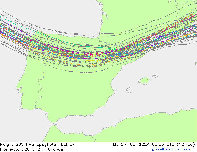 Height 500 hPa Spaghetti ECMWF Seg 27.05.2024 06 UTC