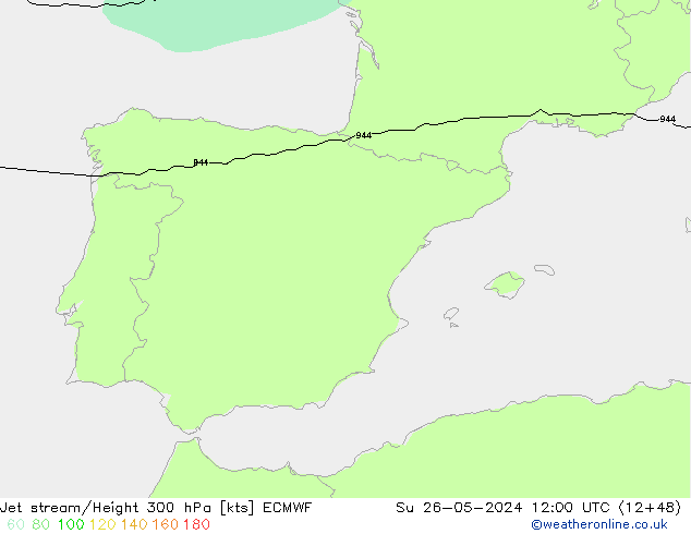 Jet stream ECMWF Dom 26.05.2024 12 UTC