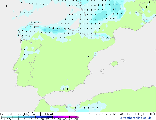 Precipitação (6h) ECMWF Dom 26.05.2024 12 UTC