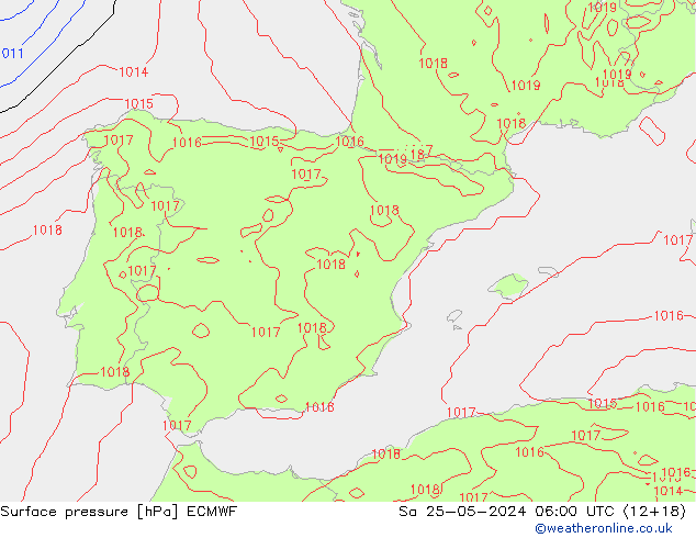 ciśnienie ECMWF so. 25.05.2024 06 UTC