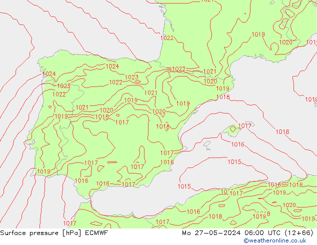 Pressione al suolo ECMWF lun 27.05.2024 06 UTC