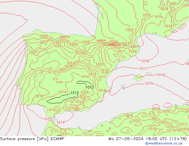 Surface pressure ECMWF Mo 27.05.2024 18 UTC