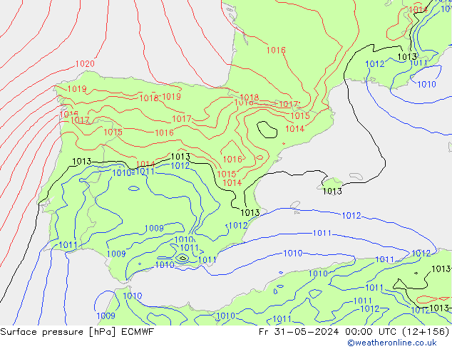 Luchtdruk (Grond) ECMWF vr 31.05.2024 00 UTC