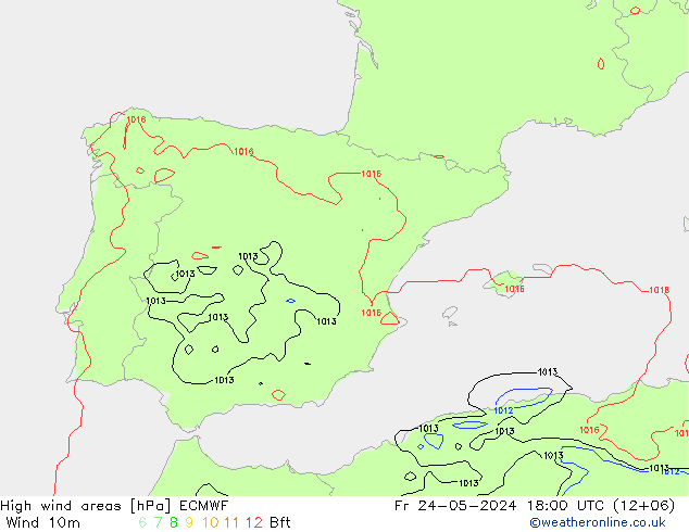 High wind areas ECMWF пт 24.05.2024 18 UTC