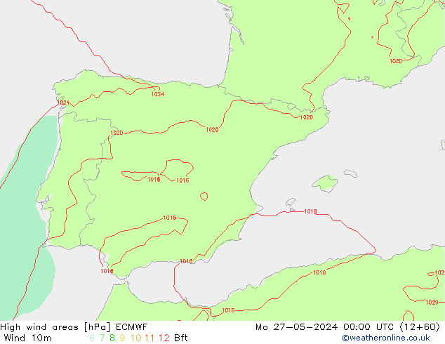 High wind areas ECMWF пн 27.05.2024 00 UTC