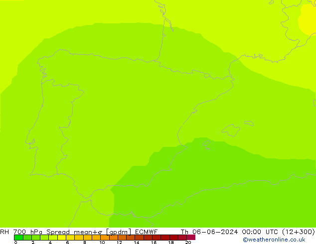 RH 700 hPa Spread ECMWF Th 06.06.2024 00 UTC