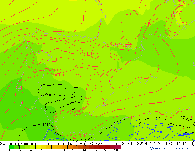 pression de l'air Spread ECMWF dim 02.06.2024 12 UTC