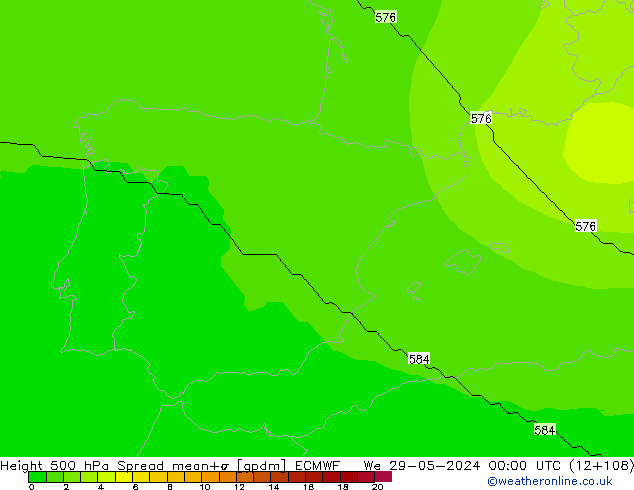 Height 500 hPa Spread ECMWF We 29.05.2024 00 UTC