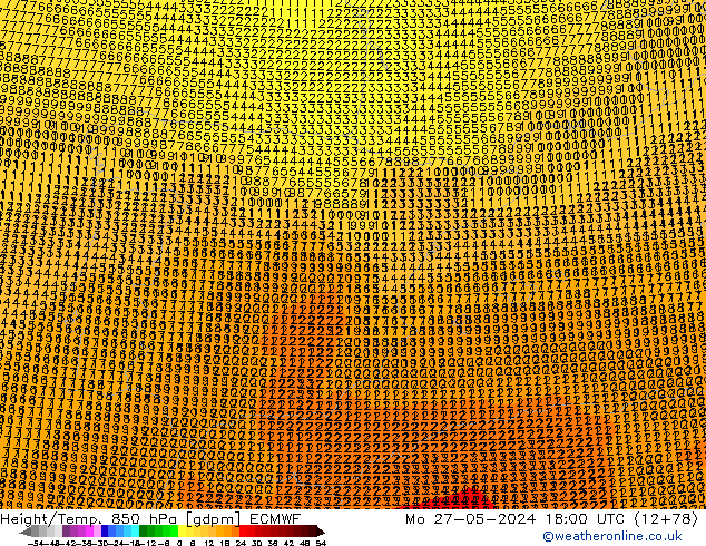 Height/Temp. 850 hPa ECMWF Mo 27.05.2024 18 UTC