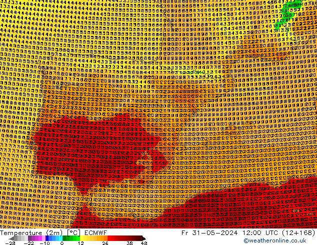 Temperatuurkaart (2m) ECMWF vr 31.05.2024 12 UTC