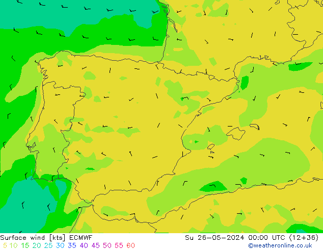 wiatr 10 m ECMWF nie. 26.05.2024 00 UTC