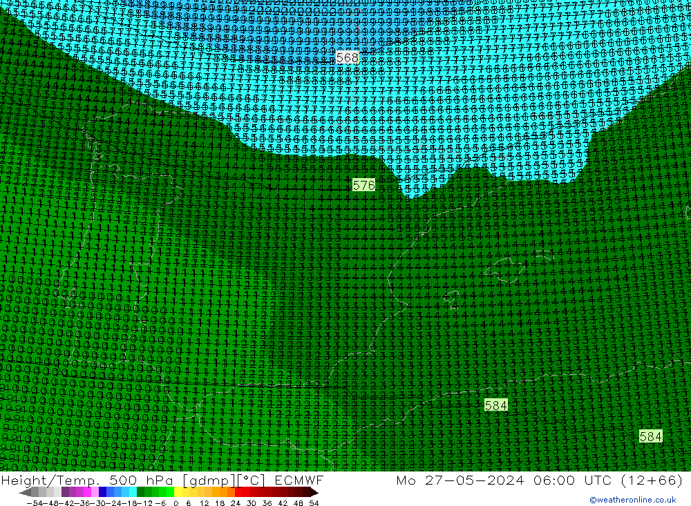 Height/Temp. 500 hPa ECMWF Mo 27.05.2024 06 UTC