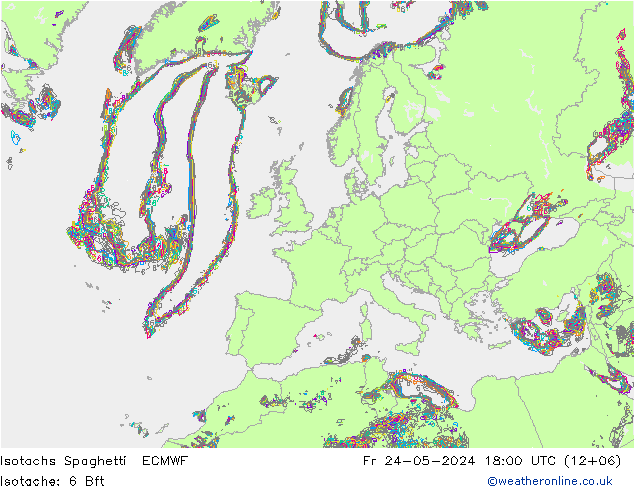 Isotachs Spaghetti ECMWF 星期五 24.05.2024 18 UTC