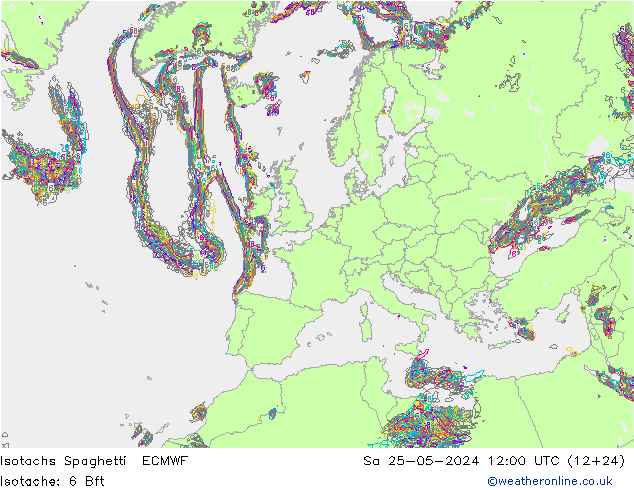 Isotachs Spaghetti ECMWF сб 25.05.2024 12 UTC